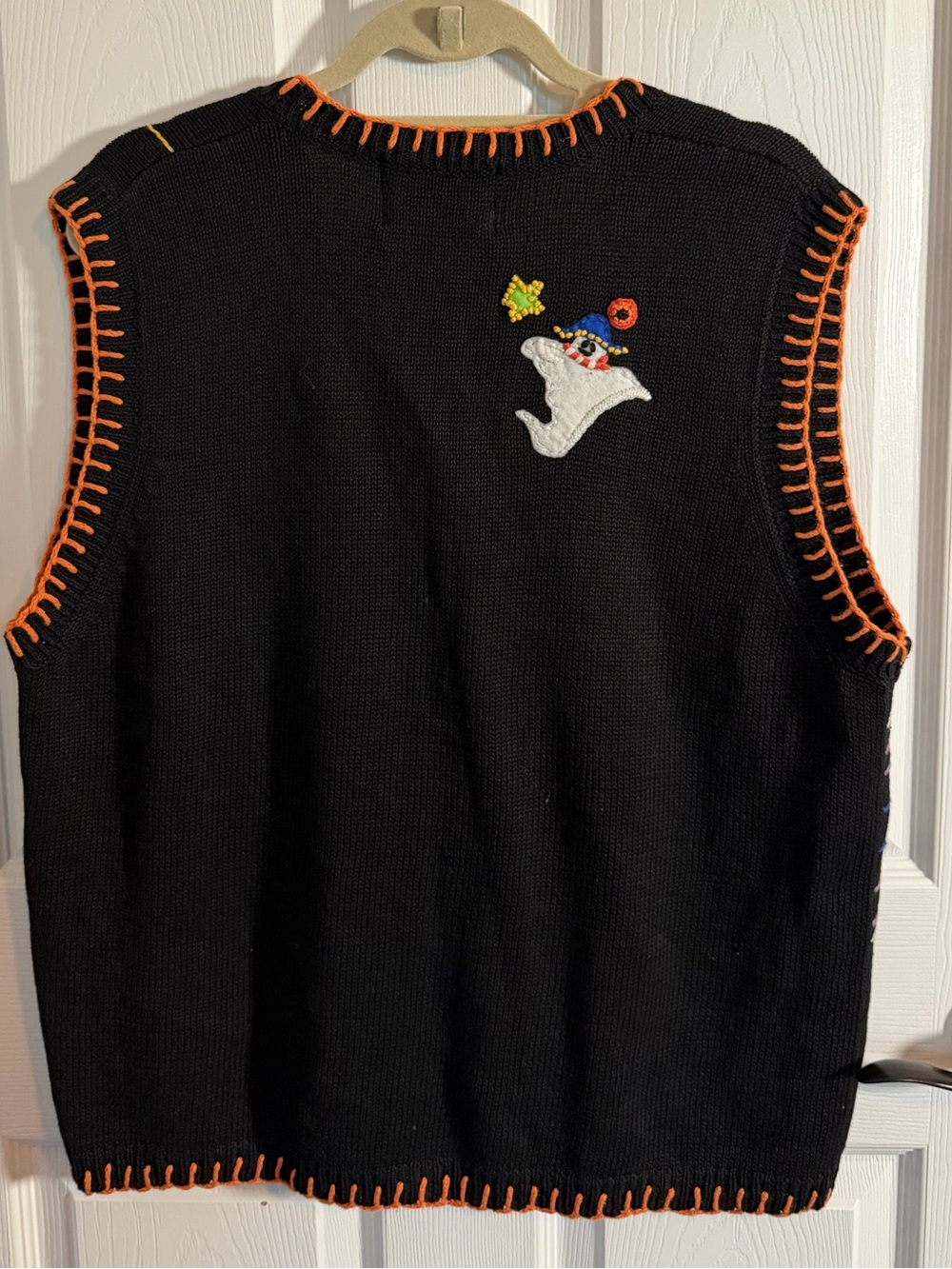 Vintage Tiara Sweater Vest Halloween Embroidered & Stitched Ghosts Candy Corn XL - Picture 3 of 4